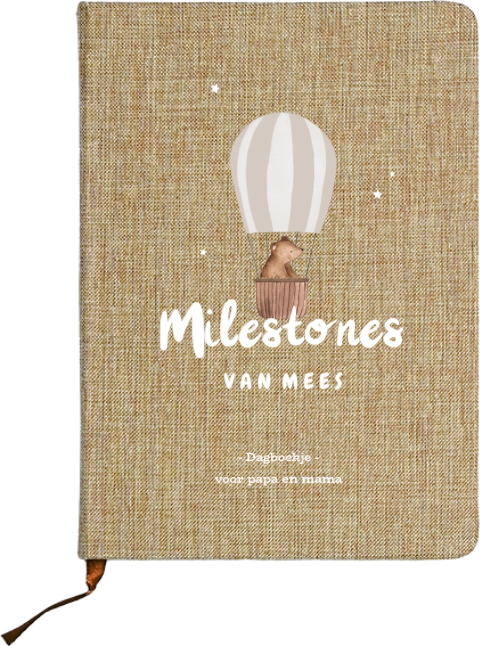 Linnen notitieboekje oppas dagboekje met luchtballon