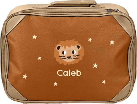 Koffertje met leeuw, naam en sterren