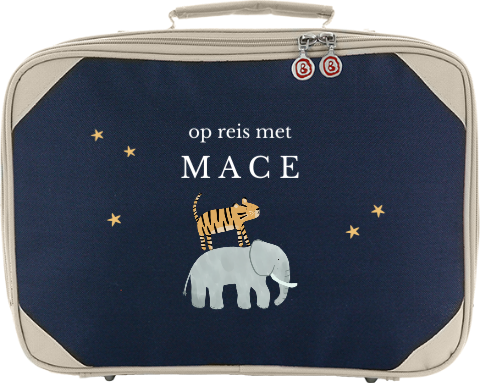 Koffertje met jungledieren, sterren en naam