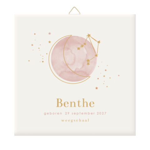 Geboorte tegeltje meisje met gouden maan