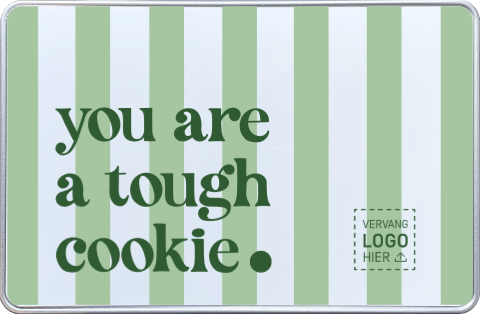 Koektrommel met you are a tough cookie print als stoer bedrijfs­cadeau