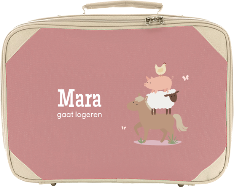 Logeerkoffertje met naam en lieve boerderijdieren
