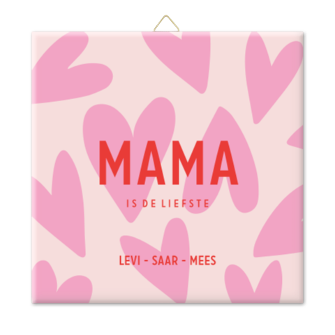 Moederdag tegeltje met hartjes in roze