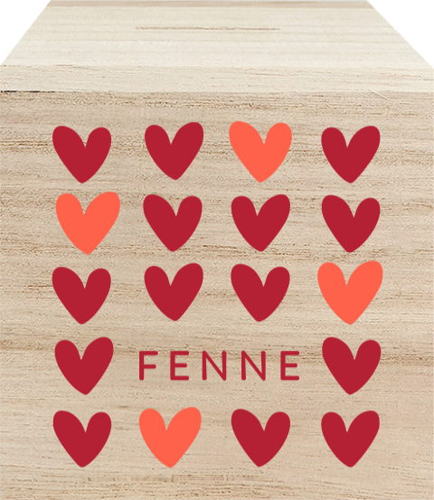 Spaarpot met vrolijk hartjespatroon en naam