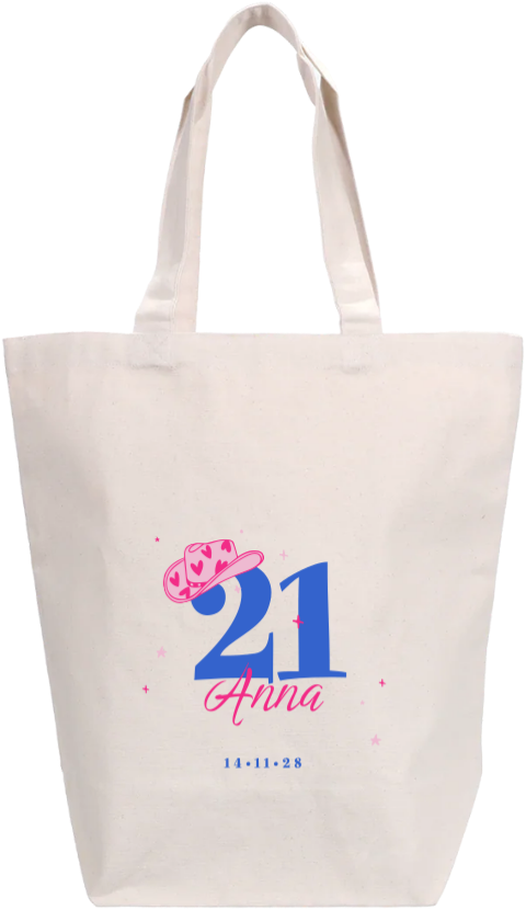 Katoenen tasje met naam 21 diner western