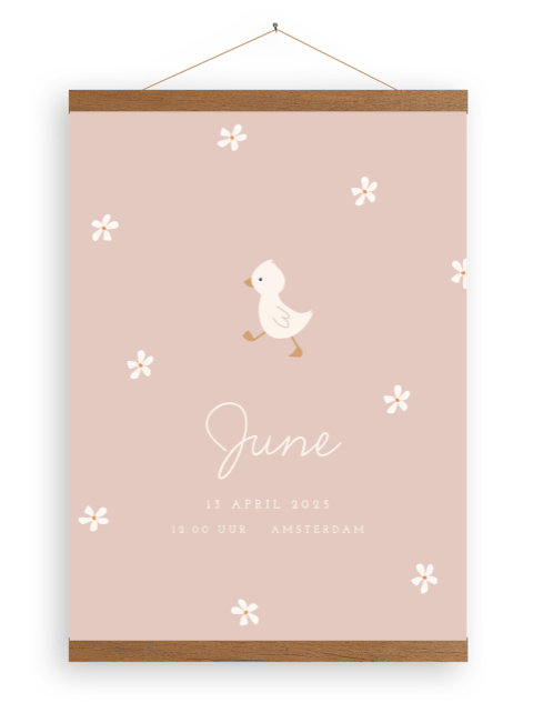 Canvasposter voor babykamer met eend en bloemetjes