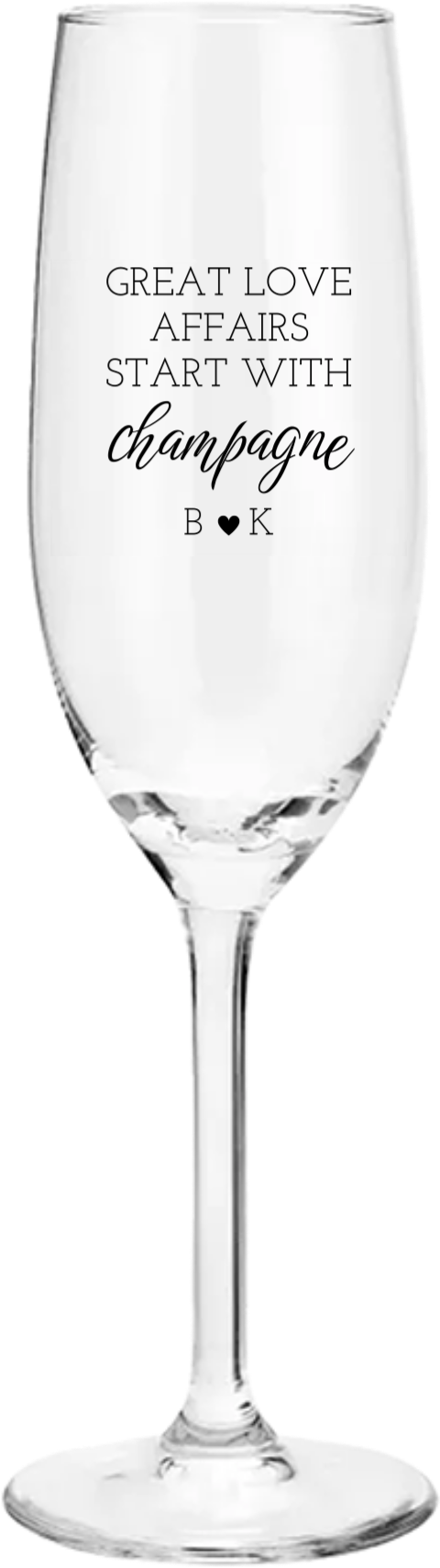 Champagneglas gegraveerd met quote en initialen