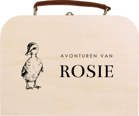 Houten koffertje met schattig eendje en naam