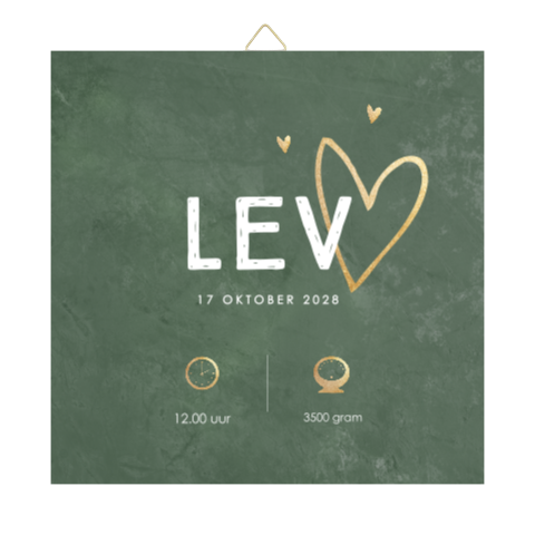 Geboortetegeltje met groene achtergrond en hartjes