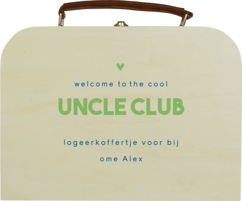 Houten koffertje zwangerschapsaankondiging met colorblocking