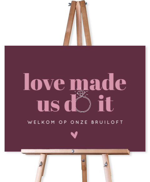 Welkomstbord bruiloft met colorblocking en quote