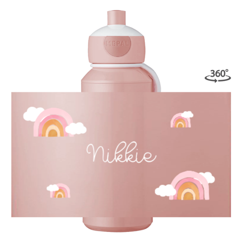 Pop-up drinkfles met naam, regenboogjes en wolkjes