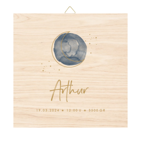 Houten tegel met maan en sterretjes