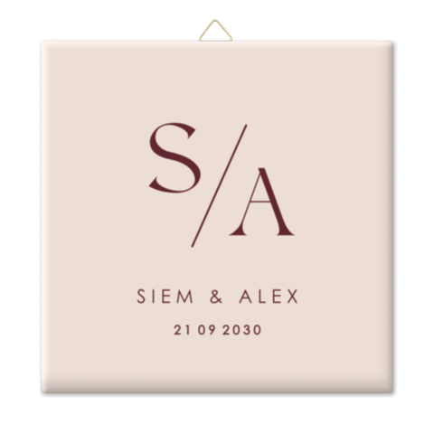 Tegeltje bruiloft in cherry kleur met initialen