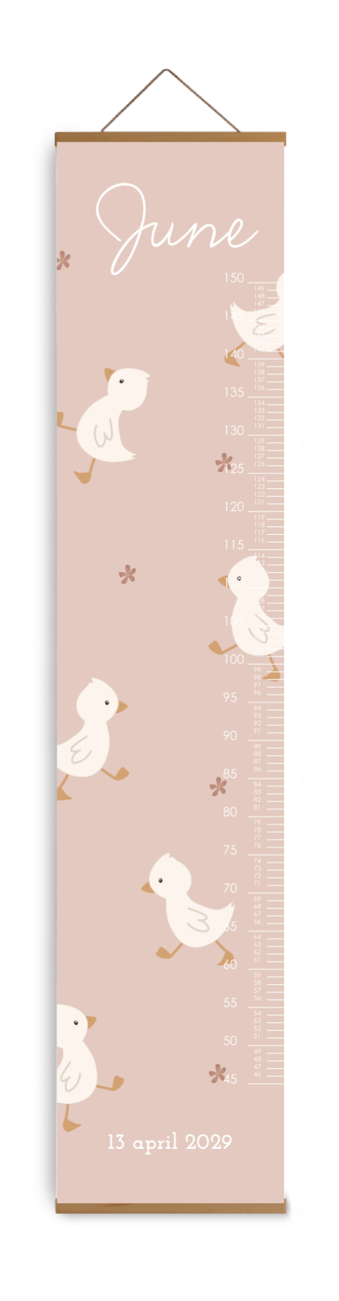 Groeimeter kinderkamer met een schattig lopend eendje