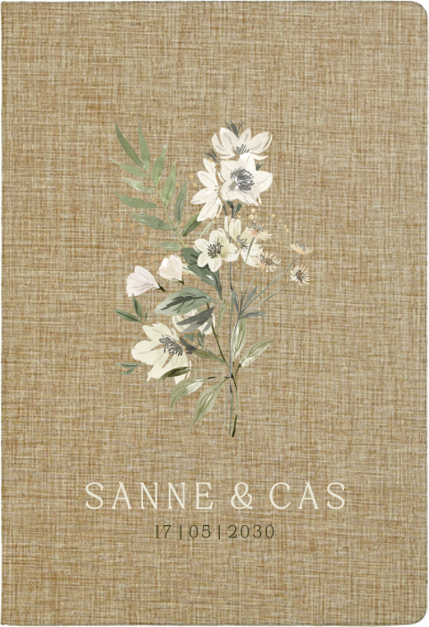 Gepersonaliseerd linnen gastenboek met elegante bloemen