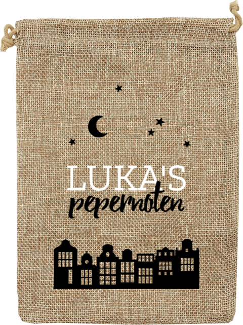 Jute pepernotenzakje sinterklaas met huisjes en naam