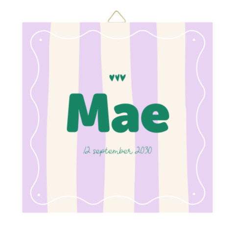 Tegeltje in trendy design met golven en strepen in groen en lila