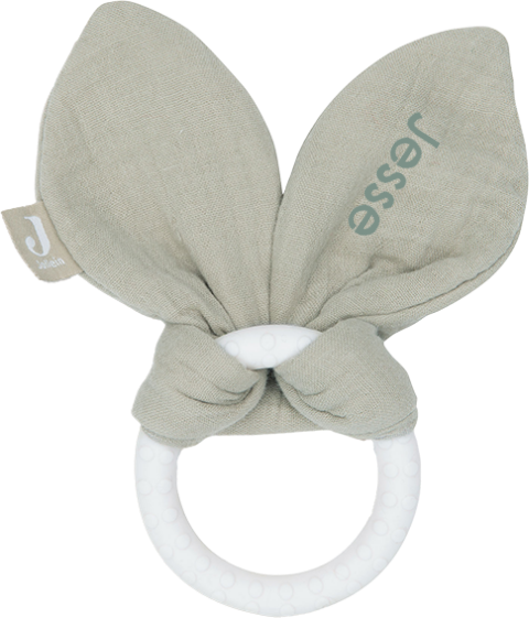 Jollein bijtring met oortjes en geborduurde naam