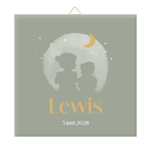 Tegeltje in zachtgroen met silhouetjes en een maantje