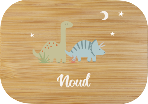 RVS broodtrommel met naam en dino's