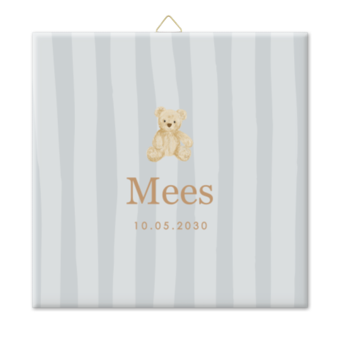 Geboortetegeltje blauw gestreept met schattig beertje