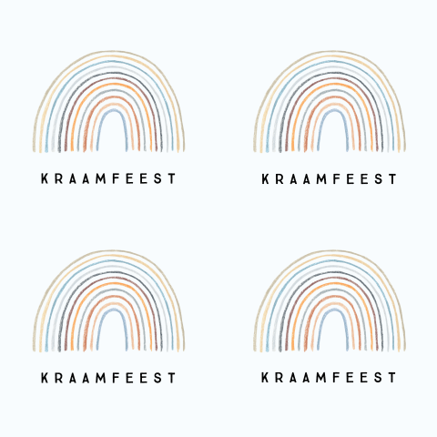 Lief zachtblauw DIY-kraamfeestkaartje met getekende regenboog