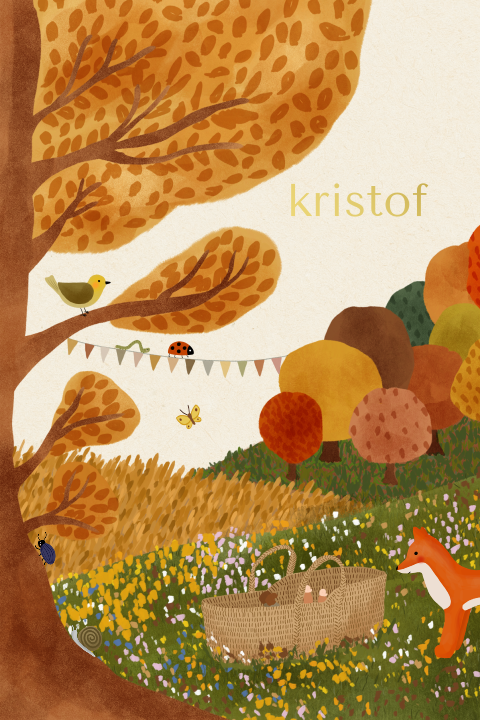 Herfst geboortekaartje met een staand formaat en goudfolie
