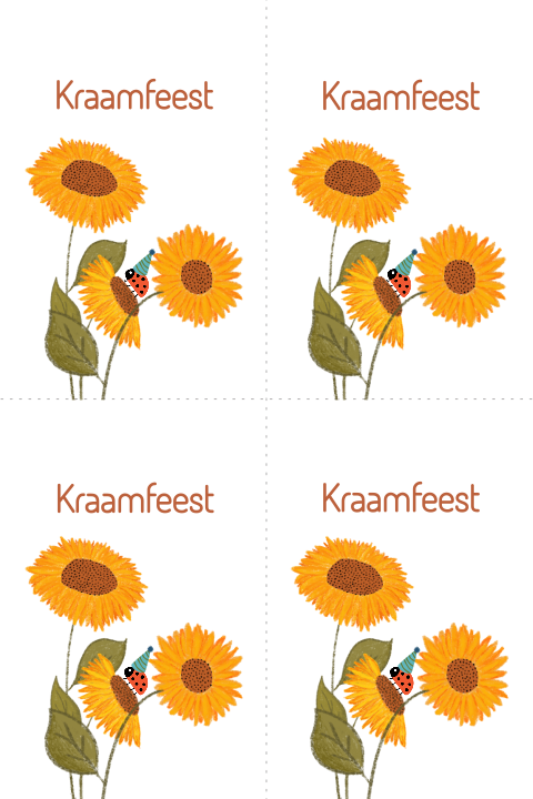 DIY kraamfeest kaartjes met zonnebloemen en een lieveheersbeestje