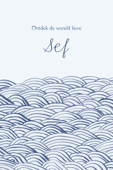 Lief geboortekaartje met blauwe watercolor golven