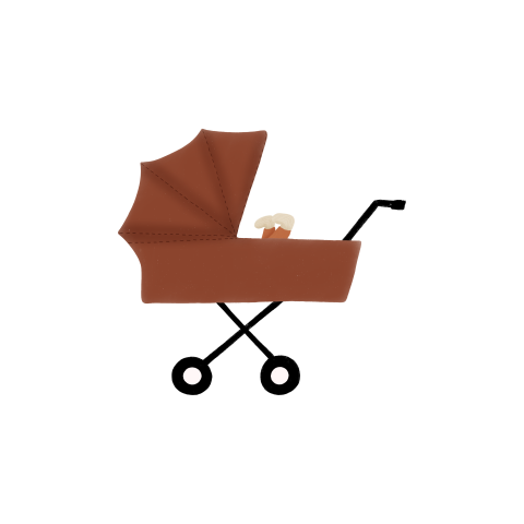 Sluitsticker met een bruine kinderwagen - vel met 25 stickers