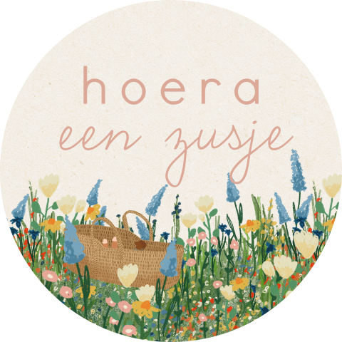 Sluitzegel of doopsuiker stickertje met een zomers bloemenveld