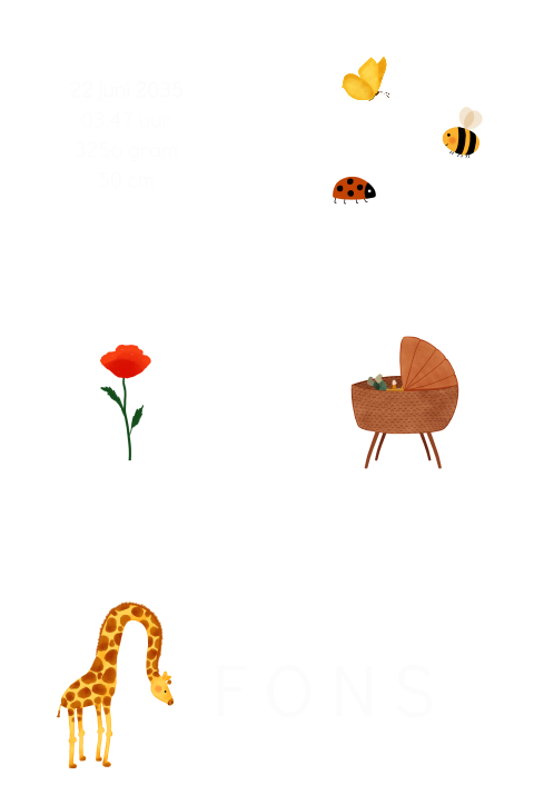 Houten blokken met kleine dieren, een girafje en een wiegje