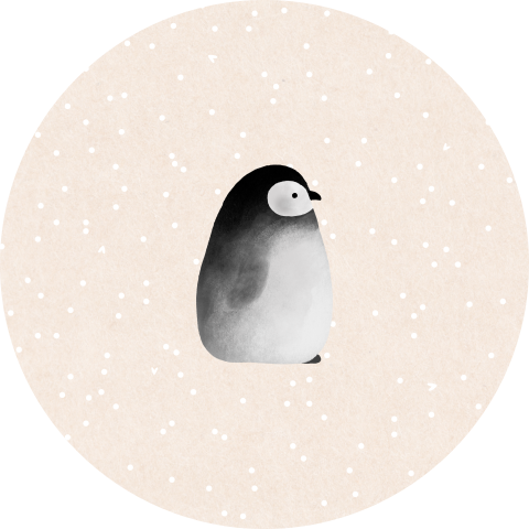 Sluitsticker met een lichte achtergrond en een kleine pinguïn - vel met 25 stickers