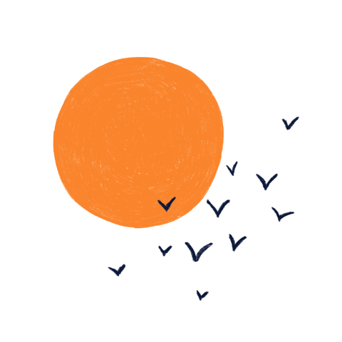 Sluitzegel met een oranje zon en vliegende vogels - vel met 25 stickers