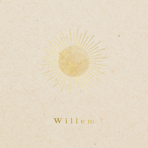 Geboortekaartje met goudfolie zon en tekst