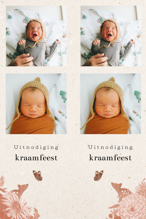 DIY kraamfeest kaartje met fotootjes, hertjes en een vlinder