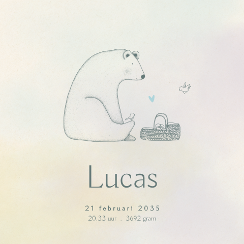 Geboortetegeltje met een beer, vogeltjes en een hartje