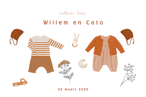 Lief tweeling geboortekaartje voor een jongen en een meisje