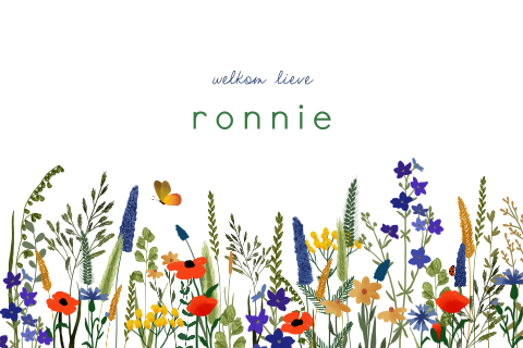 Liggend geboortekaartje bloemen en grasjes