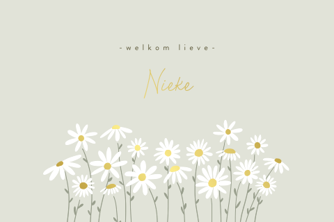 Stoer en tegelijk lief geboortekaartje met bloemen en goudfolie