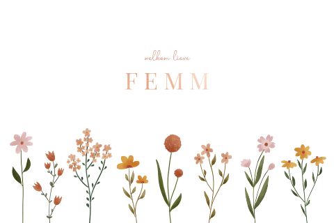 Lief geboortekaartje met bloemen en roséfolie