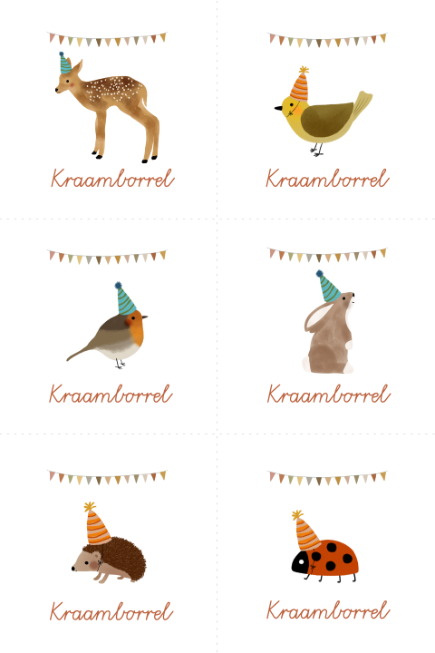 DIY kraamfeestkaartjes met dieren met een feestmutsje