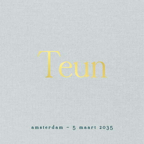 Geboortekaartje met stoffen-look, goudfolie en ronde hoeken