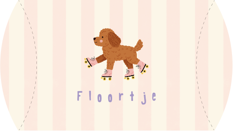 Gondeldoosje met een rolschaatsende bruine labradoodle