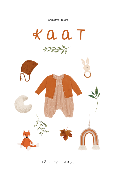 Lief geboortekaartje in met kleding voor een meisje