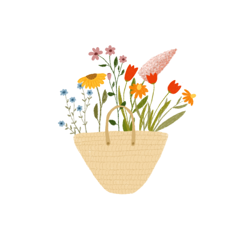 Sluitsticker met mand vol bloemen - vel met 25 stickers