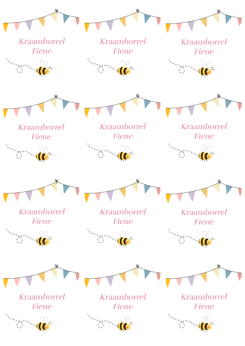 Twaalf kraamborrelkaartjes met vlaggetjes en een bijtje