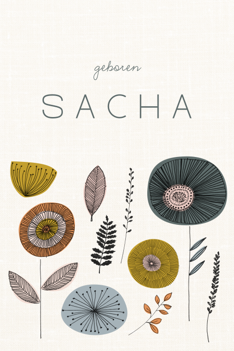 Lief geboortekaartje met retro bloemen