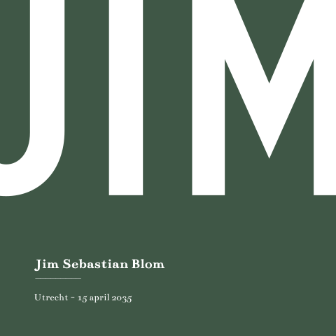 Stoer vierkant typografisch geboortekaartje voor een korte naam